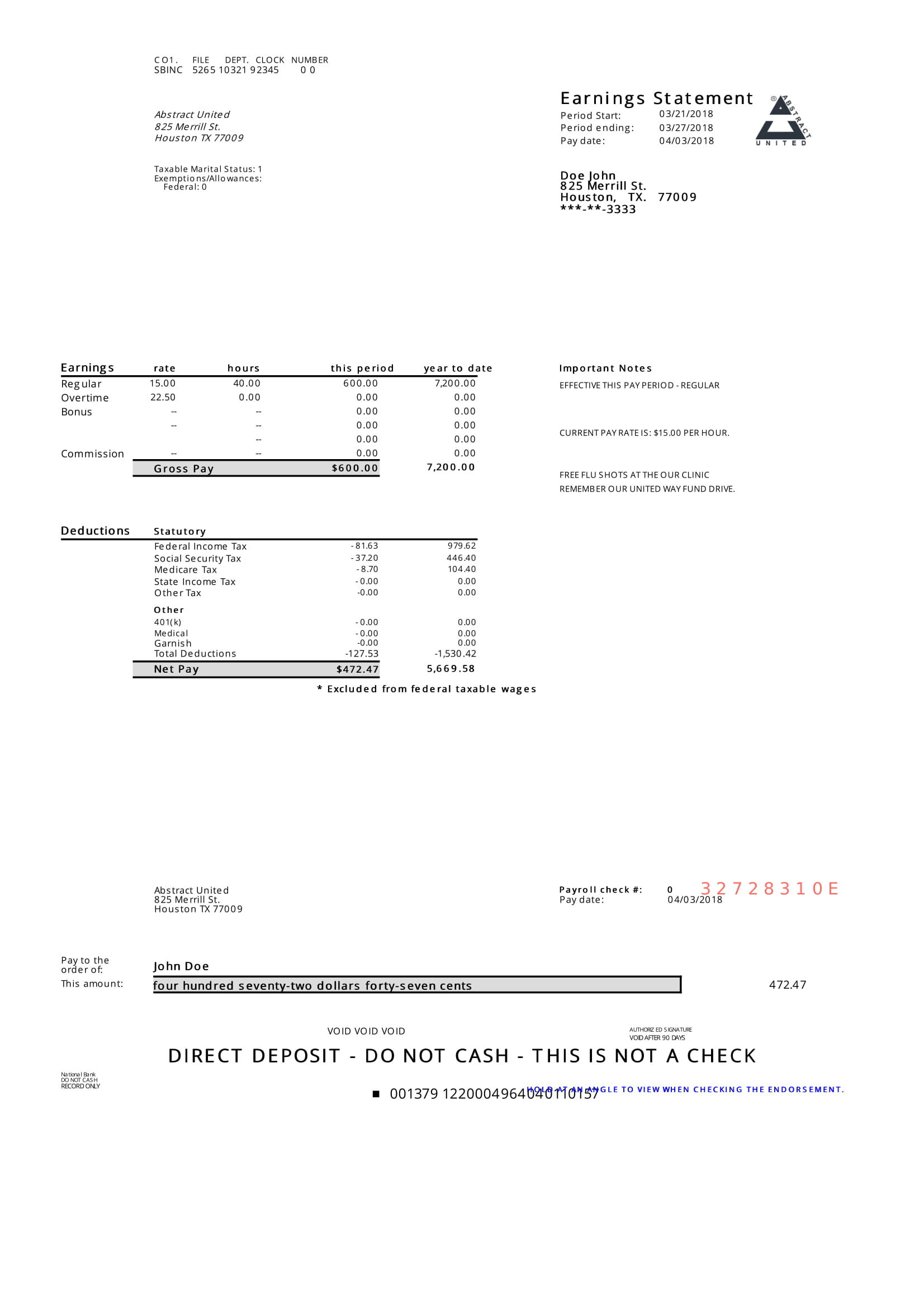 Paystub Samples Professional Looking Templates Free Preview